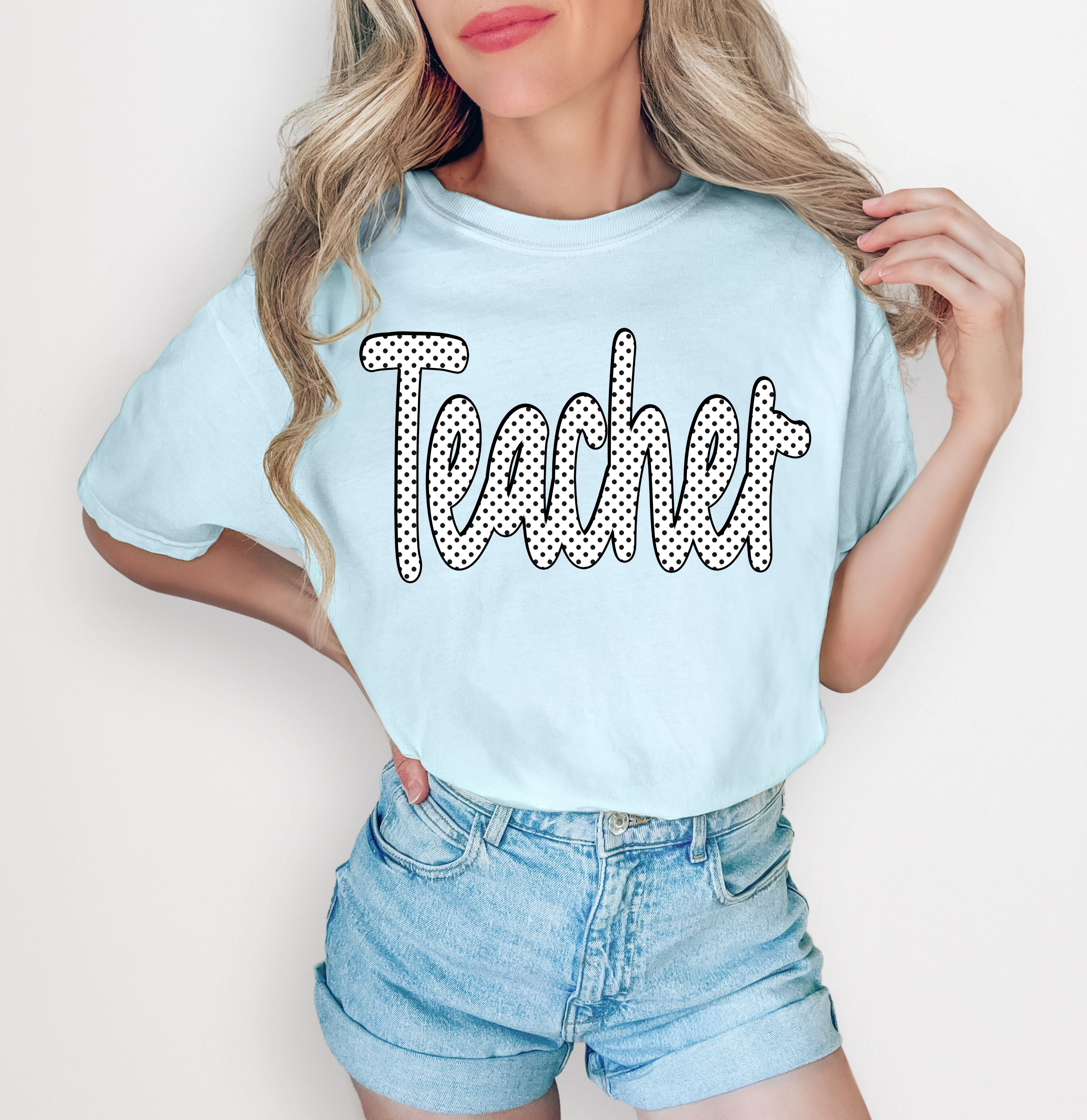 Teacher white/black polka dot